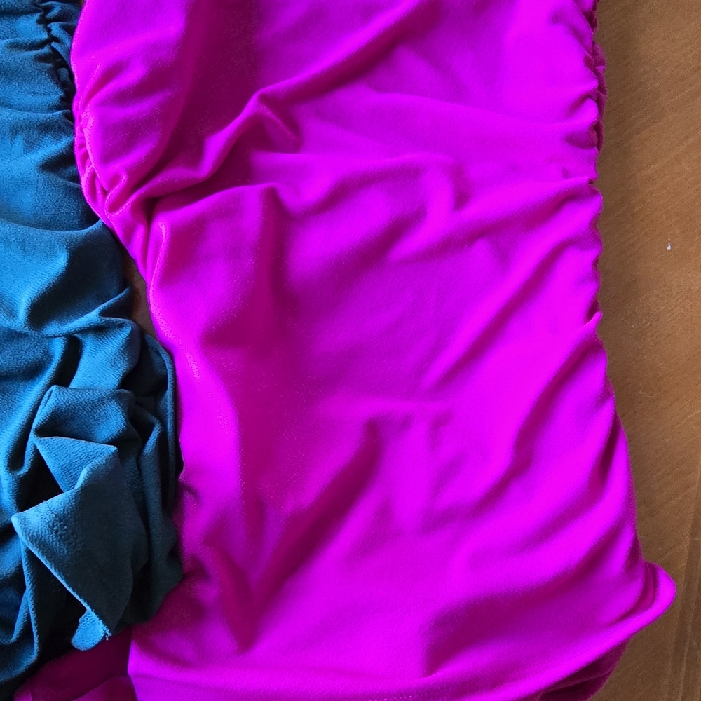 ❤💋 Express Duo NWT Emerald Teal& Fuschia Ruched Tops,M & S.Fun Loop Tie @Waist - Picture 7 of 8